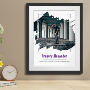 Purple Edgy Abstract Brushstroke Photo Graduation Poster