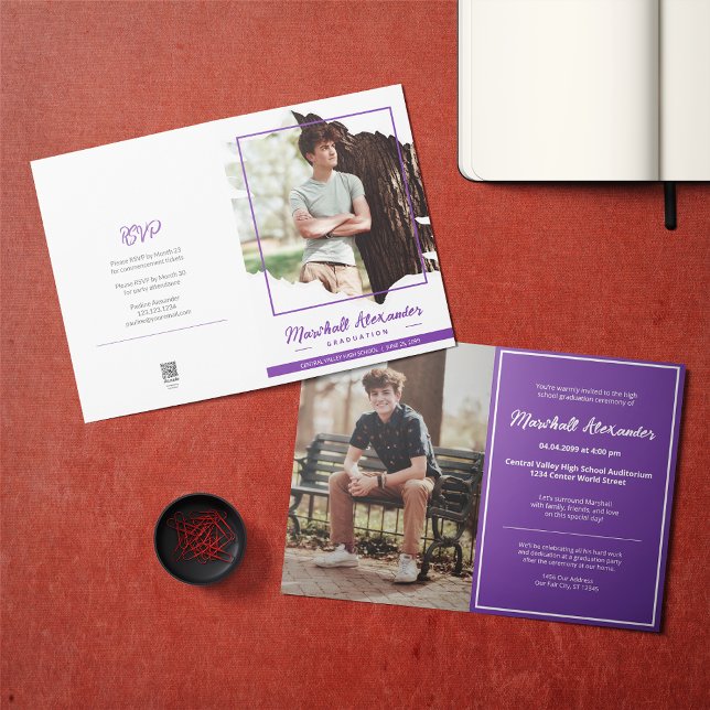 Purple Edgy Abstract Torn Photo Graduation Invitation (Creator Uploaded)