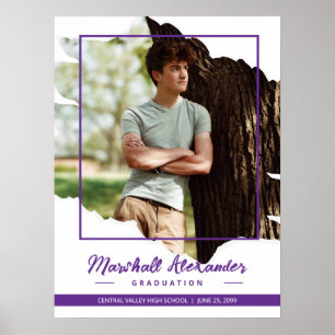 Purple Edgy Abstract Torn Photo Graduation Poster