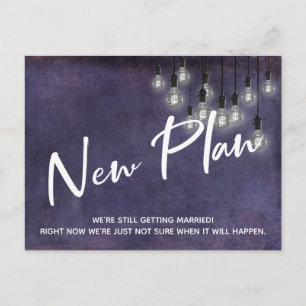 Purple Edison Lights New Plan Postponed Wedding Postcard