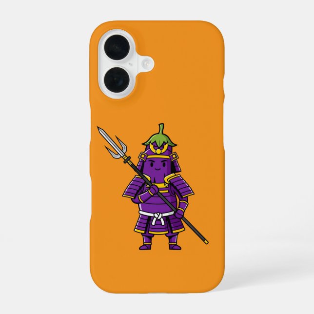 Purple Eggplant Samurai Warrior with Spear Illustr iPhone Case (Back)