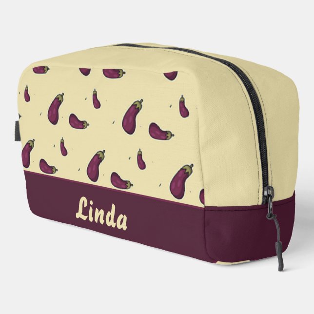 Purple eggplants on cream color dopp kit (Right Corner)