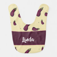 Purple eggplants on yellow baby bib