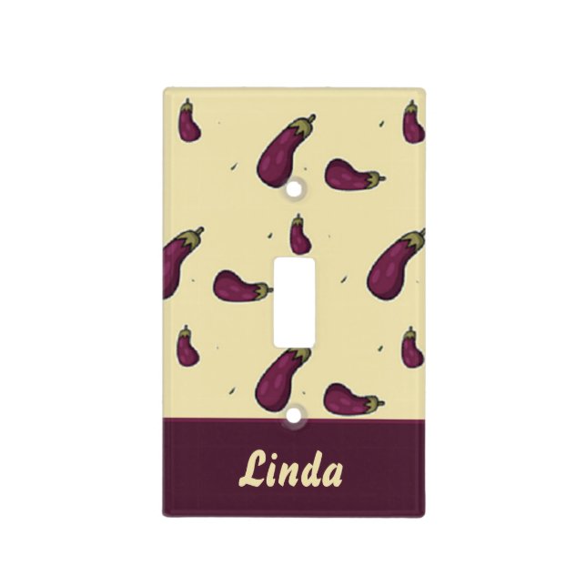 Purple eggplants on yellow light switch cover (Front)