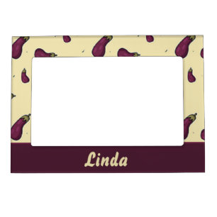 Purple eggplants on yellow magnetic frame