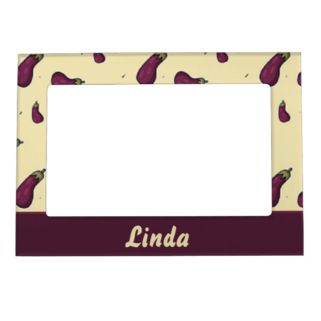 Purple eggplants on yellow magnetic frame (Front)