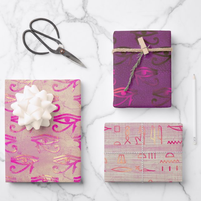 Purple Egyptian Eye of Horus Wrapping Paper Sheets (Front)