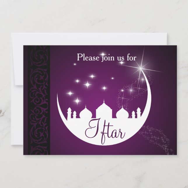 Purple Eid Mubarak Moon Mosque Invitation (Front)