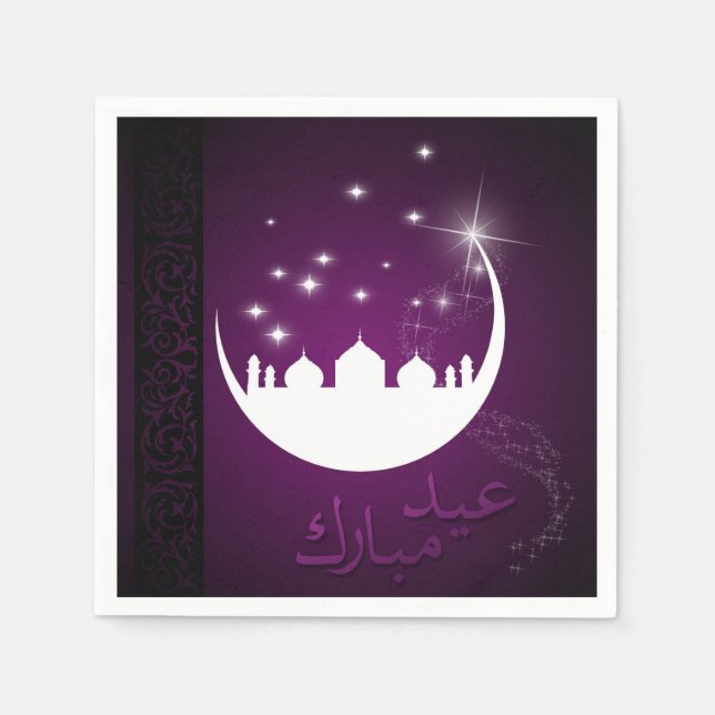 Purple Eid Mubarak Moon Mosque Napkins (Front)