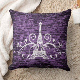 Purple Eiffel Towel Grunge Throw Pillow