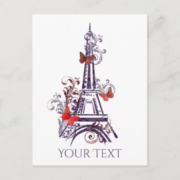 Purple Eiffel Tower Butterflies Postcard by PersonalizationShop at Zazzle
