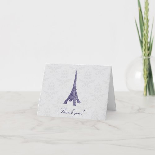 Purple Eiffel Tower Damask Wedding Thank You