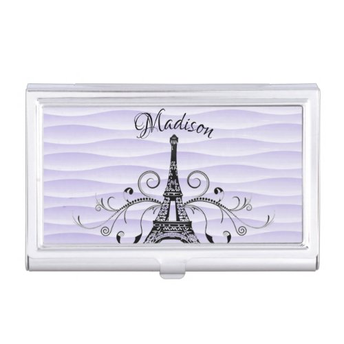 Purple Eiffel Tower Flourish Business Card Holder