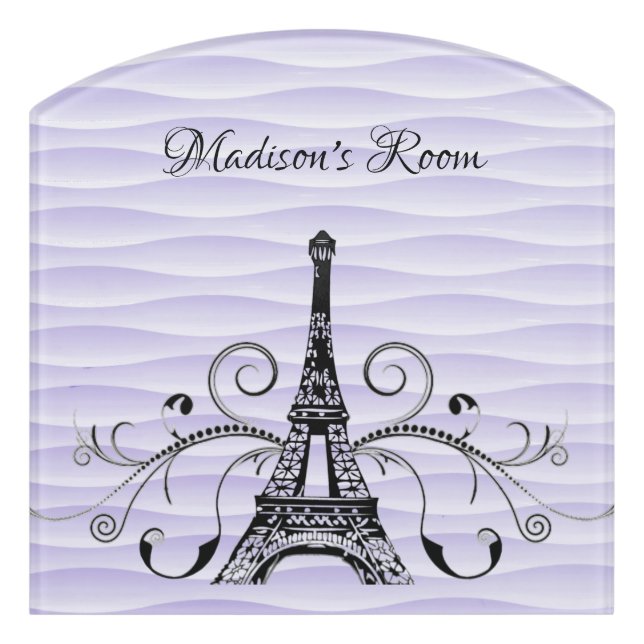 Purple Eiffel Tower Flourish Door Sign (Contour Front)