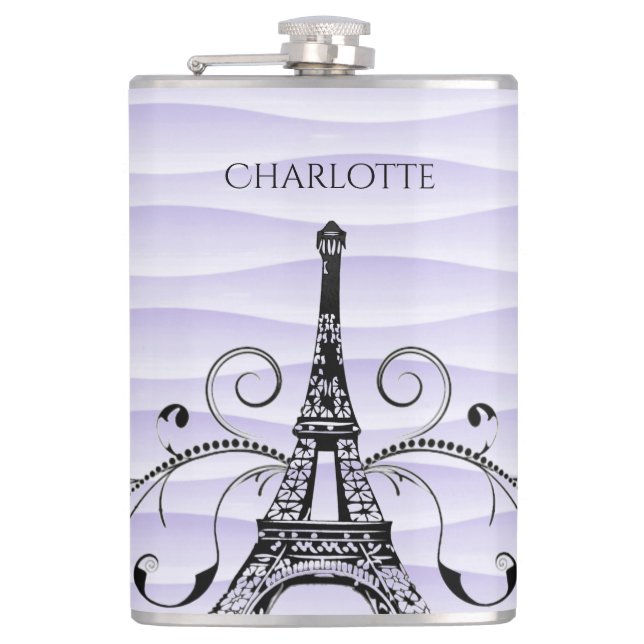 Purple Eiffel Tower Flourish Flask (Front)
