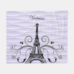 Purple Eiffel Tower Flourish Fleece Blanket
