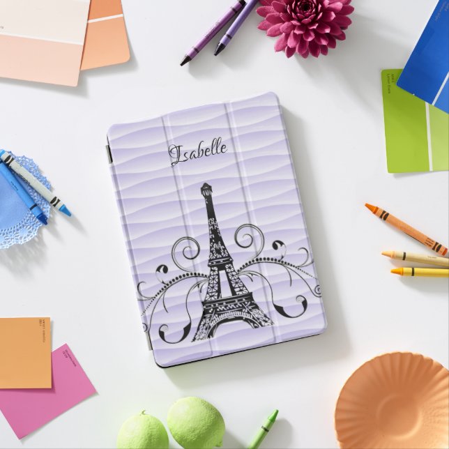 Purple Eiffel Tower Flourish iPad Cover (Desk)