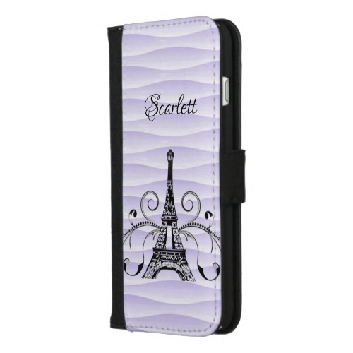 Purple Eiffel Tower Flourish iPhone Wallet Case