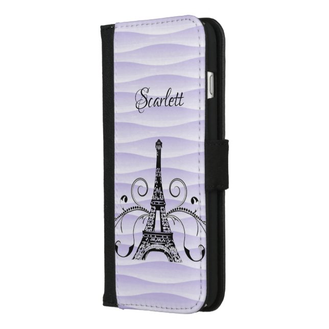 Purple Eiffel Tower Flourish iPhone Wallet Case (Left)