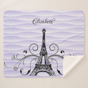 Purple Eiffel Tower Flourish Sherpa Blanket
