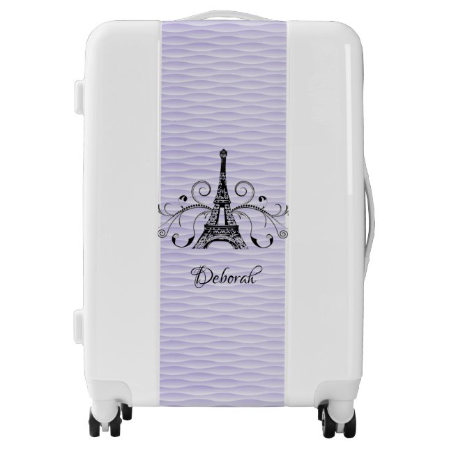 Purple Eiffel Tower Flourish Suitcase (Front)