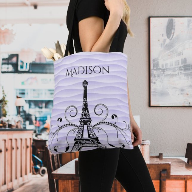 Purple Eiffel Tower Flourish Tote Bag (Purple Eiffel Tower Flourish Tote Bag)
