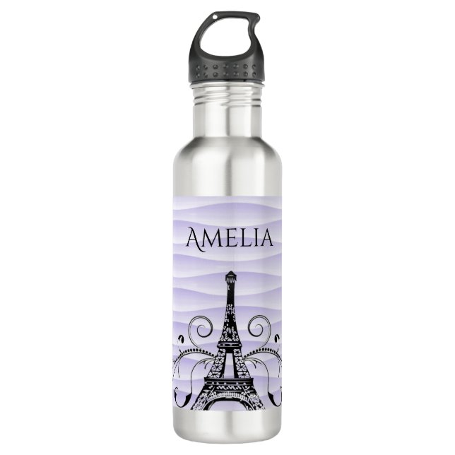 Purple Eiffel Tower Flourish Water Bottle (Front)