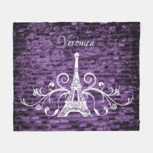 Purple Eiffel Tower Grunge Fleece Blanket