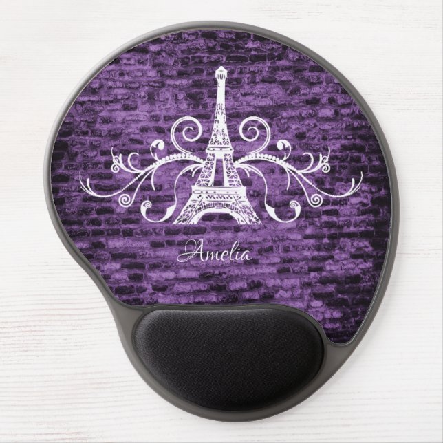 Purple Eiffel Tower Grunge Gel Mouse Pad (Front)