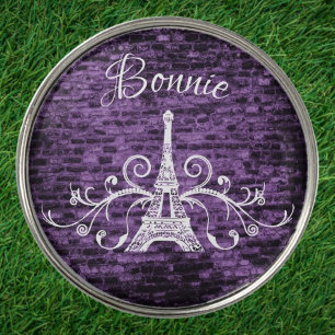 Purple Eiffel Tower Grunge Golf Ball Marker