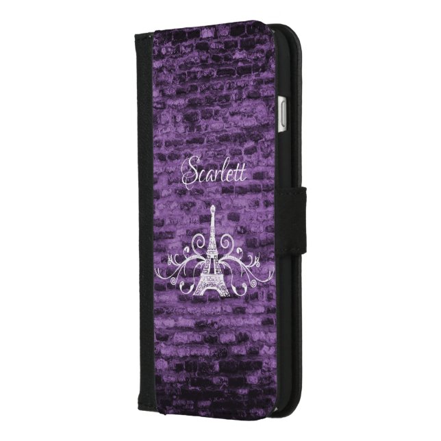 Purple Eiffel Tower Grunge iPhone Wallet Case (Left)