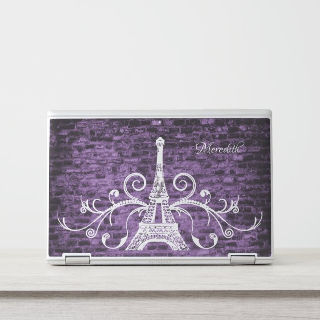 Purple Eiffel Tower Grunge Laptop Skin (Front)
