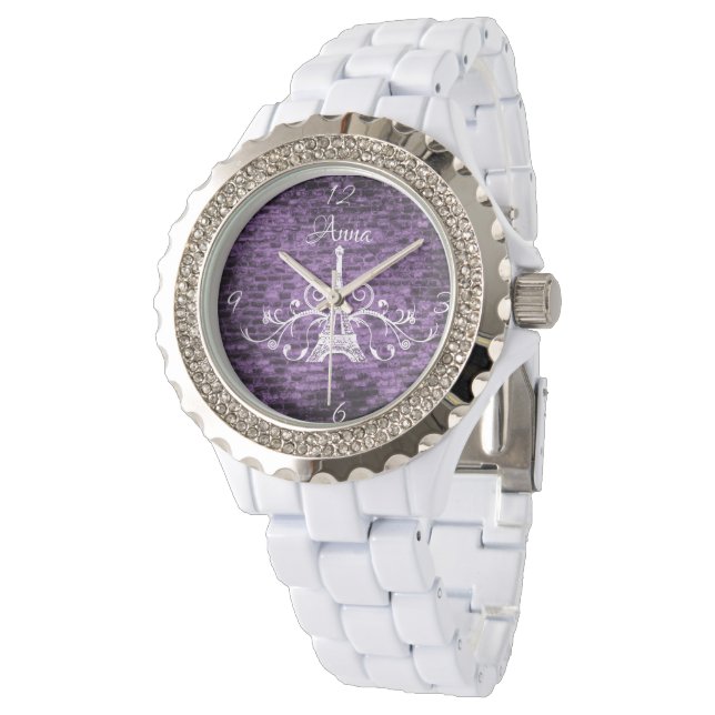 Purple Eiffel Tower Grunge Watch (Angled)