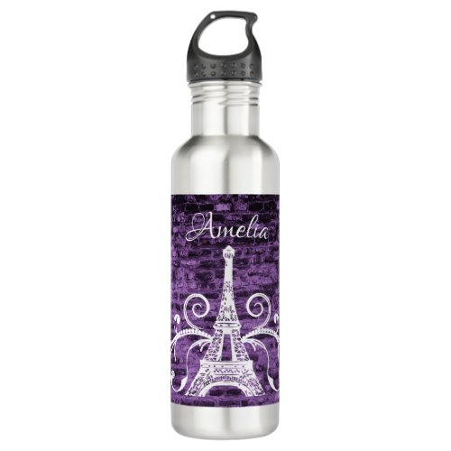 Purple Eiffel Tower Grunge Water Bottle