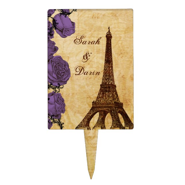 purple eiffel tower Paris wedding cake picks (Front)