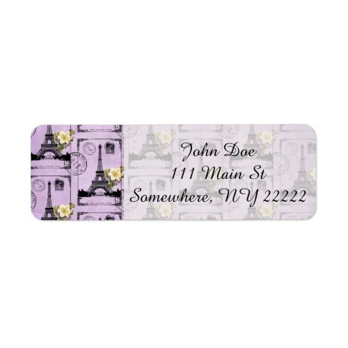 Purple Eiffel Tower Post Card Stamps Label
