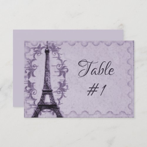 Purple Eiffel Tower Reception Table Card