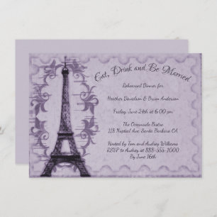 Purple Eiffel Tower Rehearsal Dinner Invitation