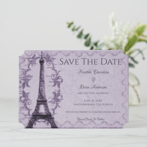 Purple Eiffel Tower Save The Date Announcement