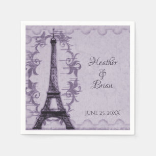 Purple Eiffel Tower Wedding Paper Napkins