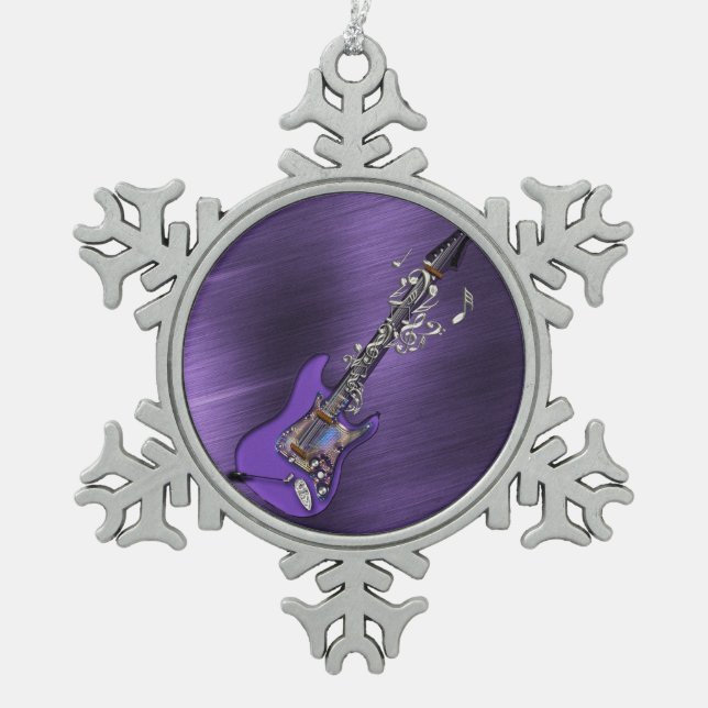 Purple Electric Guitar Holiday Ornament (Front)