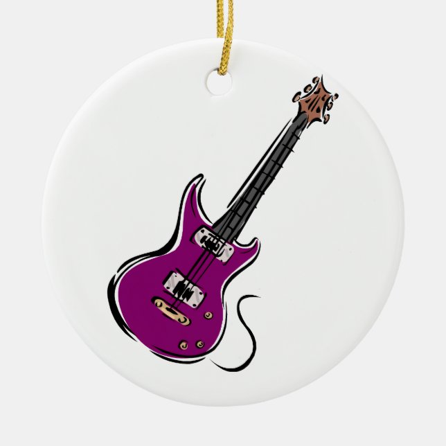 purple electric guitar music graphic.png ceramic ornament (Front)