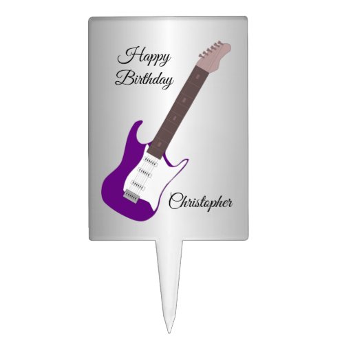Purple Electric Guitar Personalised Birthday Cake Topper