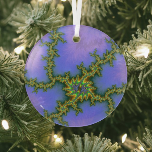 Purple Electric Storm Fractal Abstract Suncatcher Glass Ornament (Insitu)