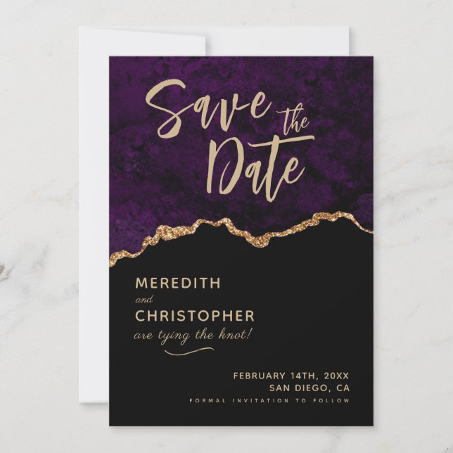 Purple Elegance Agate Save the Date (Front)