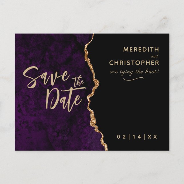 Purple Elegance Agate Wedding Save the Date Announcement Postcard (Front)