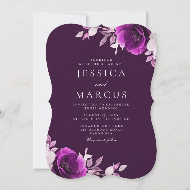 Purple Elegance Amethyst & Indigo, Lilac Wedding Invitation (Front)