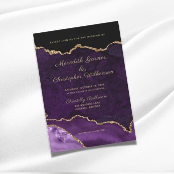 Purple Elegance Gold Glitter Agate Wedding Invitation by lesrubaweddings at Zazzle