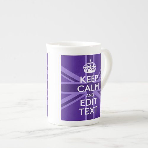Purple Elegance Keep Calm Your Text Union Jack Bone China Mug