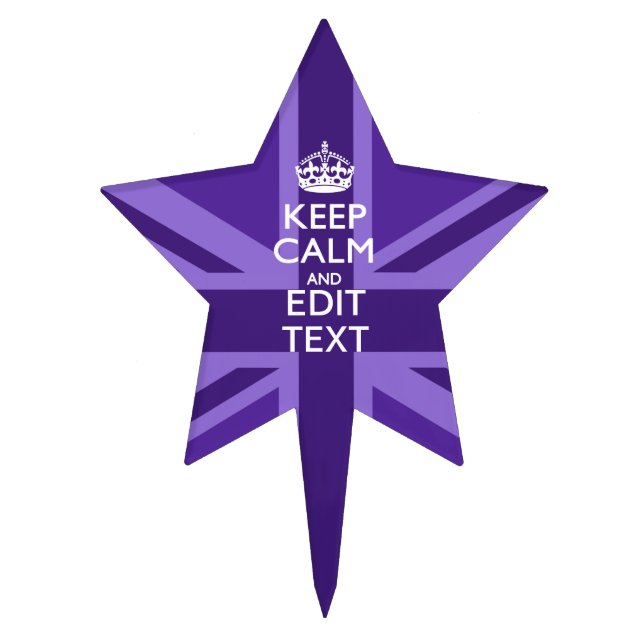Purple Elegance Keep Calm Your Text Union Jack Cake Topper (Front)
